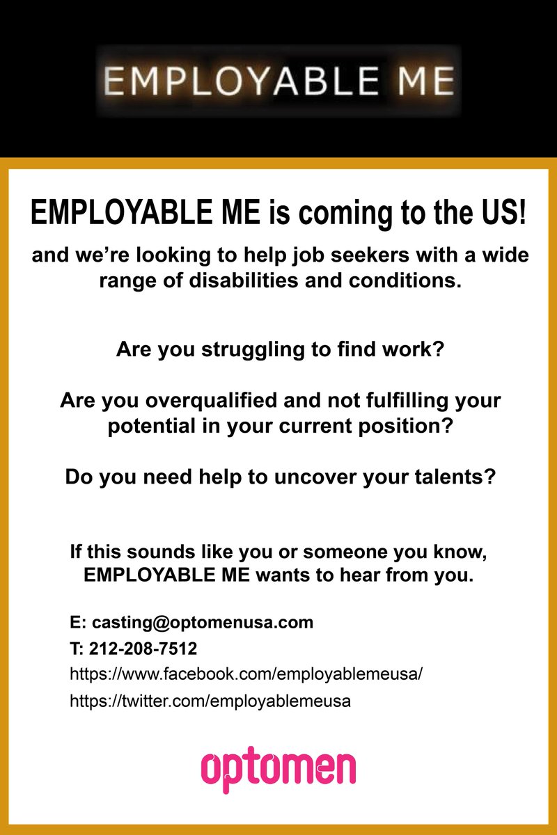 #EmployableMe is looking for people to take part in the US series. Pls pass/RT if you know anyone who might be interested!