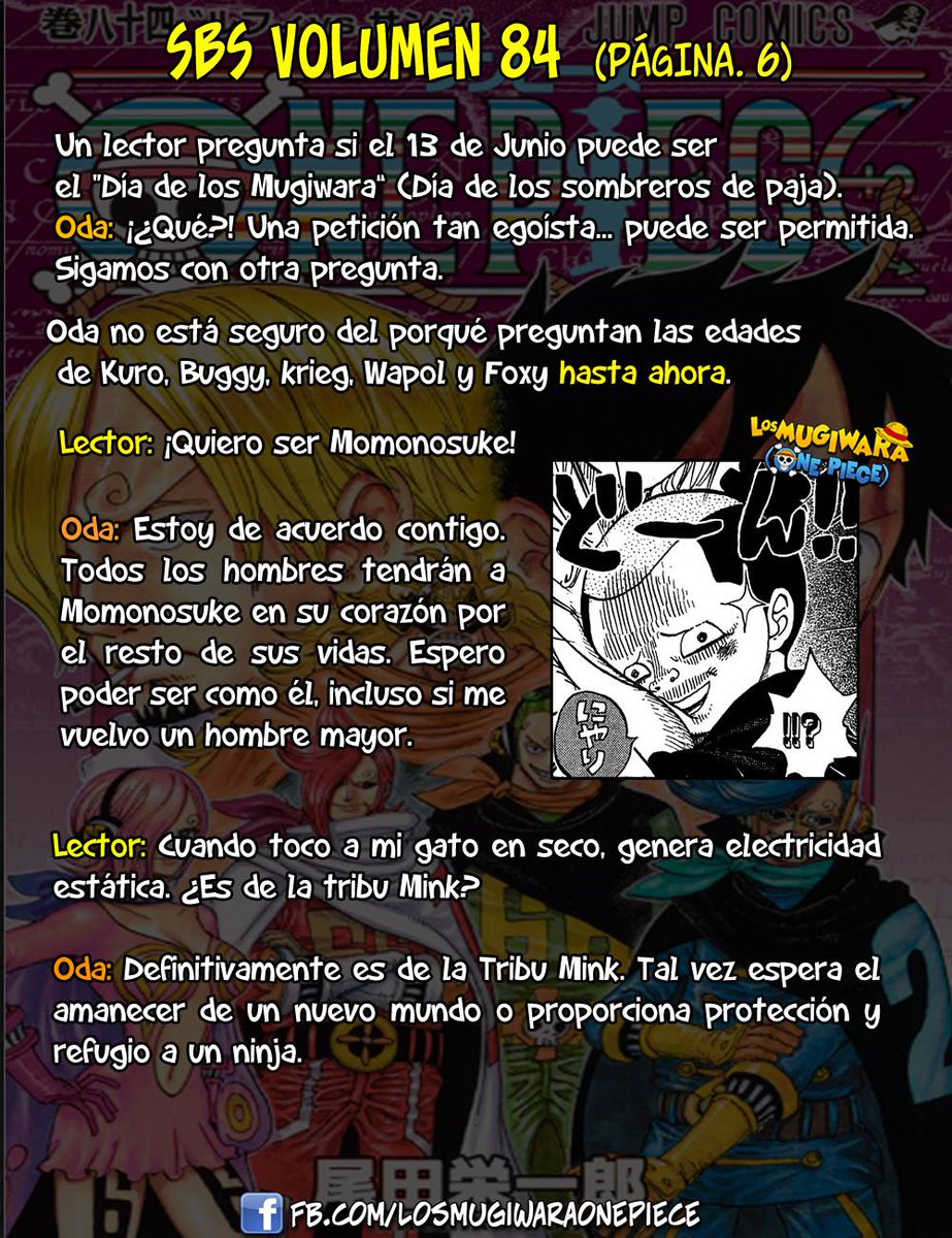 Los Mugiwara One Piece Mas Paginas Del Sbs Del Vol 84 De Onepiece Creditos Sandman De Apf Y Redon De Pk