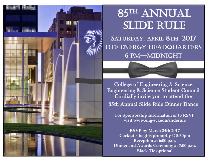 ESSC_UDM's tweet photo. Mark your calendars and practice those dance moves! ๐๐๐ป Tickets will be going on sale soon. #sliderule2017 @UDMces https://t.co/bHS04ZSmWw