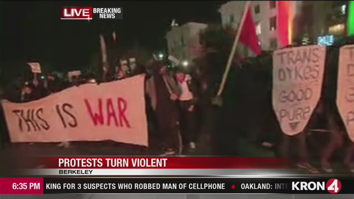 Protesters Carrying War Banner Scene Uc Berkeley Protest Breitbart