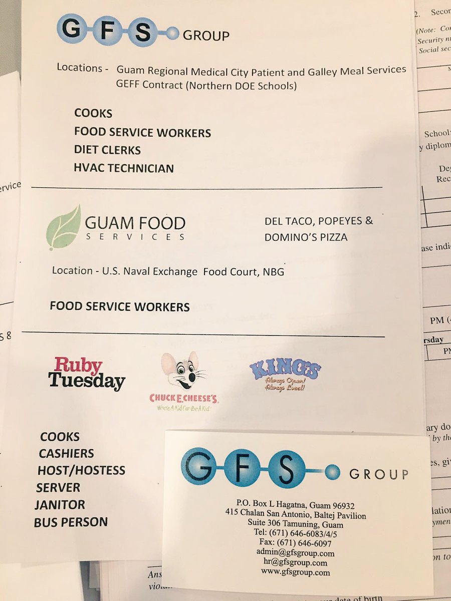 GuamBizWomen's tweet photo. #GFSGroup is looking 4 gr8 employees to work at their fine companies: #Kings @rubytuesday #Guam & @ChuckECheeses Visit them at the #JobFair https://t.co/X0O2NKbCon