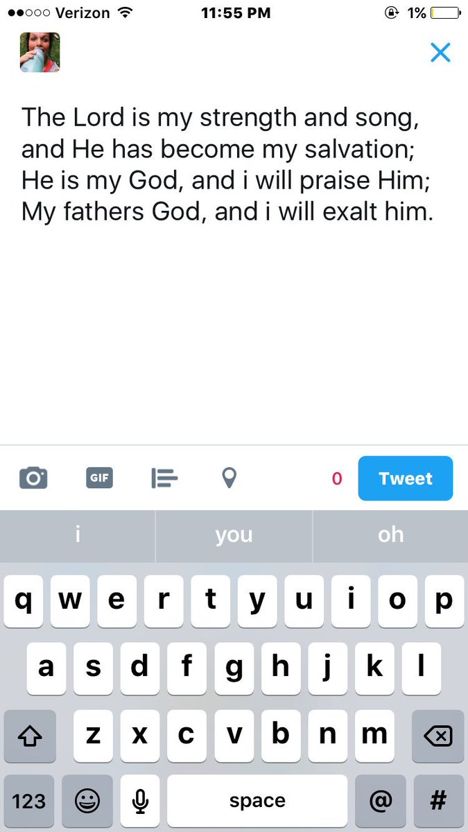 reagantbuckley's tweet photo. okay so i really wanted to post Exodus 15:2 on my twitter last night and hoped to have a enough letters andddd #perfectamount #perfectGod https://t.co/AJ21JPeayg