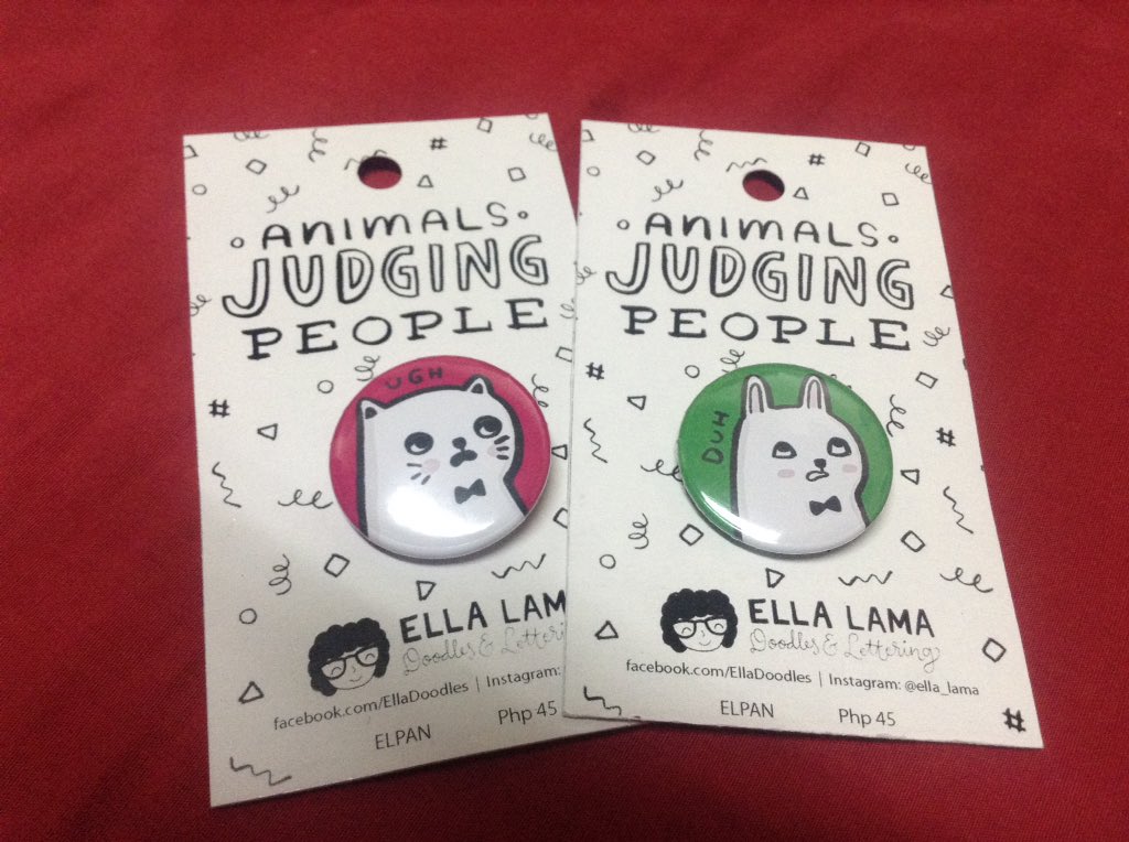 ljzg_'s tweet image. Picked up these pins from Ella Lama&apos;s &quot;Animals Judging People&quot; collection at #CommonRoomPH because I can relate so much.