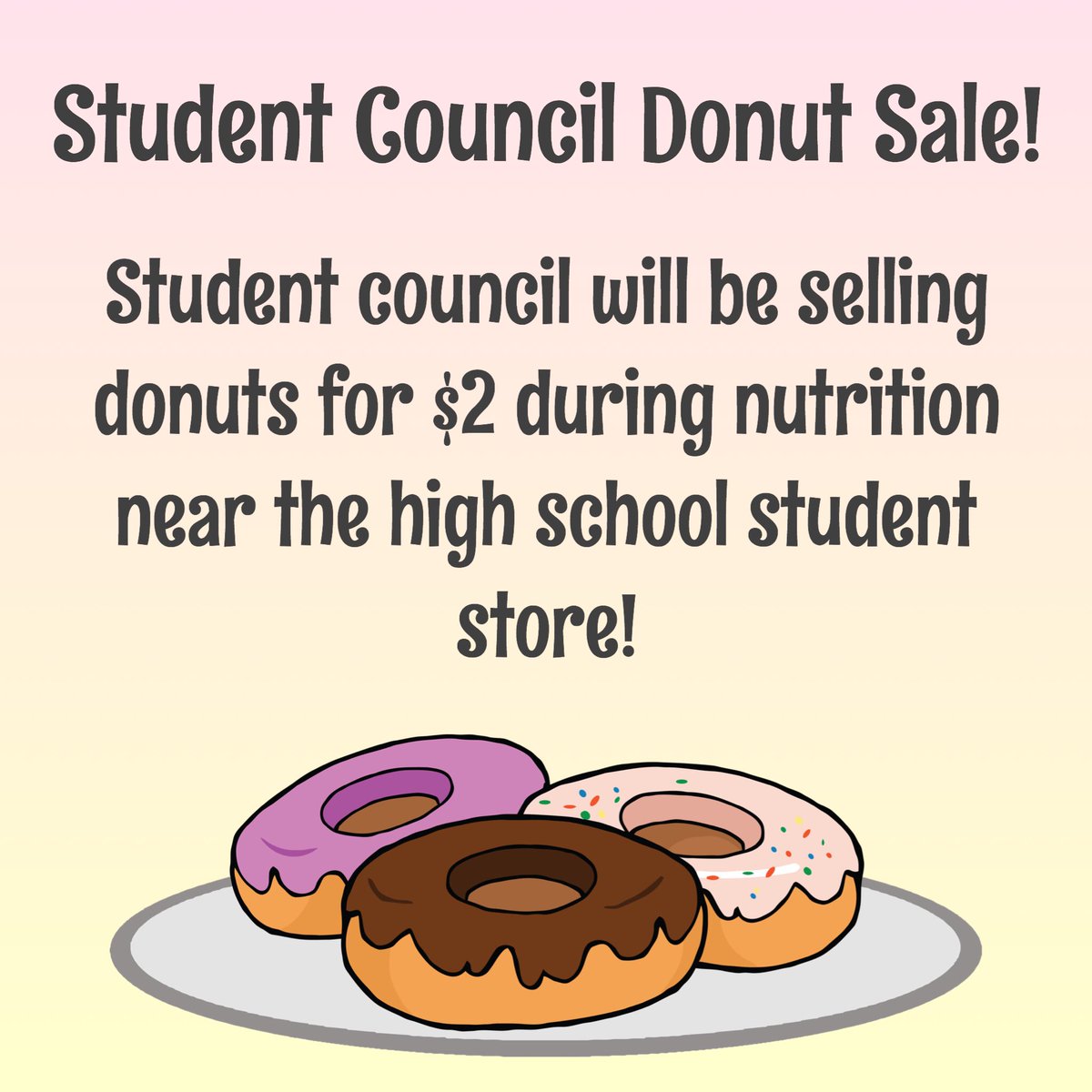 IAHSSC's tweet photo. Student council will be selling donuts tomorrow for $2! Come and support! 🍩✨ https://t.co/q48TCfRc7F