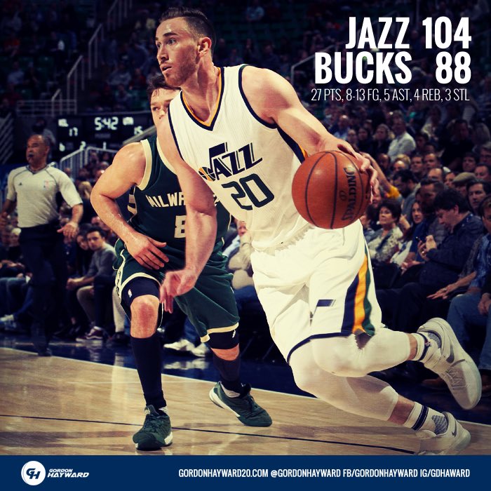 gordonhayward's tweet photo. Great win tonight for our team! The crowd @vivintarena was awesome! Love the support from our fans! https://t.co/Ca2DrlPZ6C