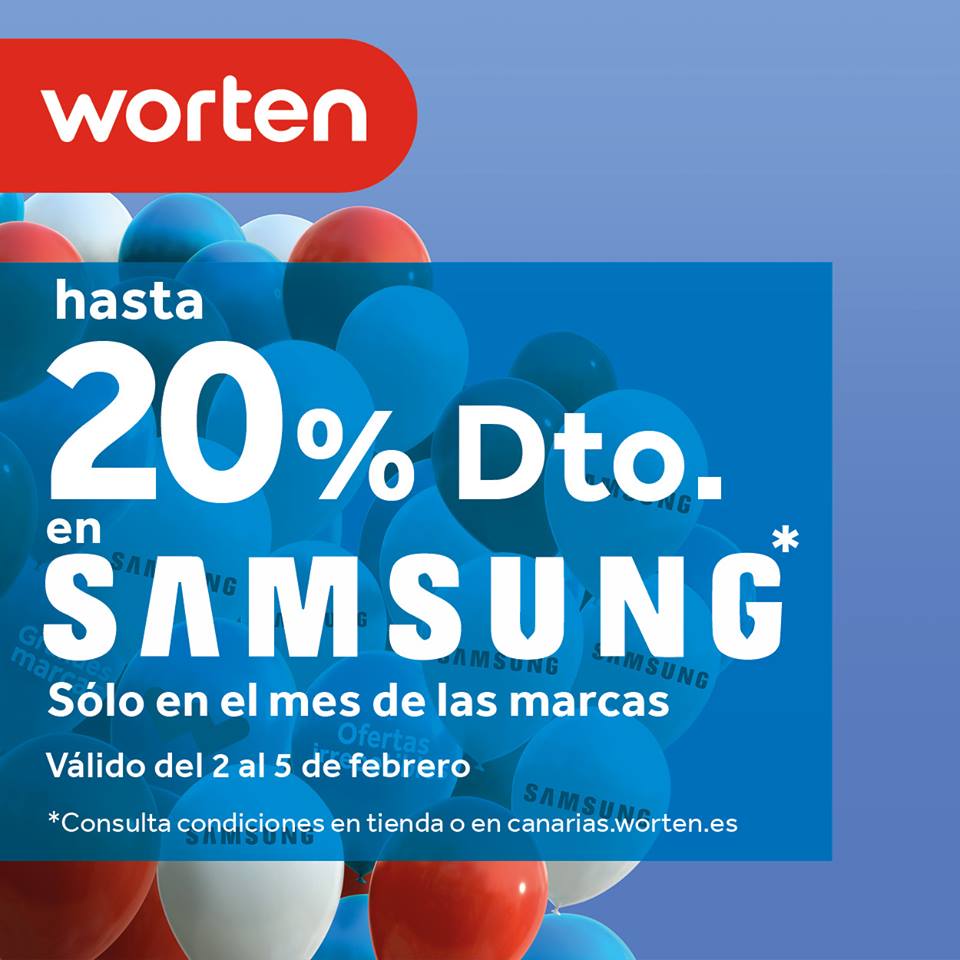 CCATLANTICOGC's tweet photo. Ven al Mes de las Marcas de Worten y disfruta de hasta el 20% en Samsung” Válido del 2 al 5 de febrero https://t.co/0iAChJbmbS