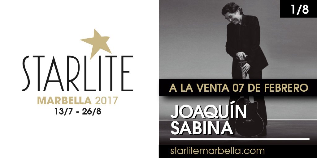 ¡Y el último bombazo! El 1 de agosto el auditorio de Starlite se rendirá al rock canalla del gran Joaquín Sabina.
starlitemarbella.com/es/2017/joaqui…