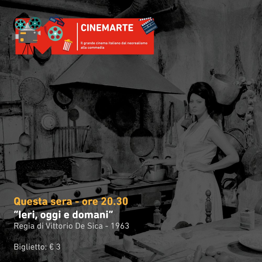 MARTEmediateca's tweet photo. Questa sera, alle ore 20.30, in proiezione "Ieri, oggi e domani". Regia di Vittorio De Sica, 1963. Biglietto: 3,00 euro. https://t.co/emQUFqHDTq