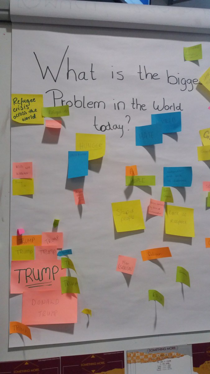 EmilyMuwowo's tweet photo. Question board at QMU on what's wrong with the world has a special corner for one man! Speaking at lunch on problem of pain #somo17 https://t.co/i0WjV3DVFl