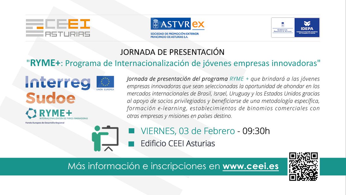 agenciasekuens's tweet photo. Mañana 9:30h en @ceeiasturias presentación del programa de #internacionalización @RYMEplus #RYMEGoGlobal https://t.co/pcHtiofa1Y #GrupoIDEPA https://t.co/Suzb5ny61t