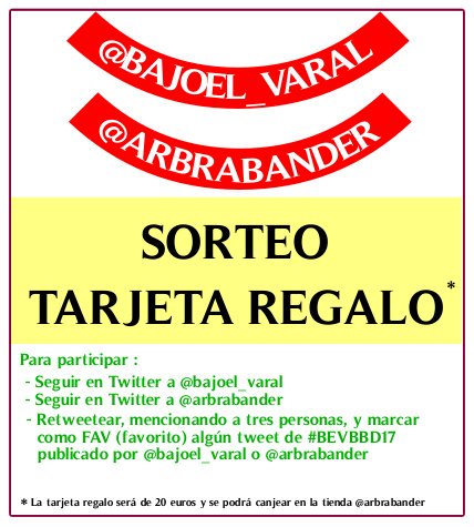 arbrabander's tweet photo. Gana tarjetas #regalo #BEVBBD17 de @bajoel_varal y @arbrabander: RT, FAV y mención a tres personas. Más info en https://t.co/JmKLRVdQ1I https://t.co/kMshbn2ddE
