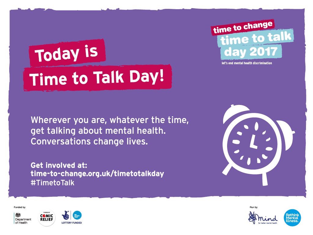 NHSEngland's tweet image. Today is #TimeToTalk Day! 
Speak up and raise awareness about how important it is for people to talk about having a #mentalillness.
