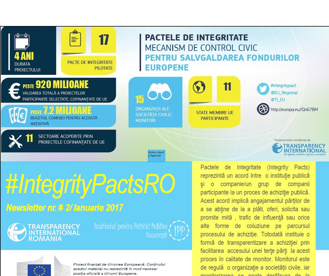 Al doilea număr din newsletter-ul dedicat Pactelor de Integritate. Pentru mai multe informații=>goo.gl/3xnC42 #IntegrityPactsRO