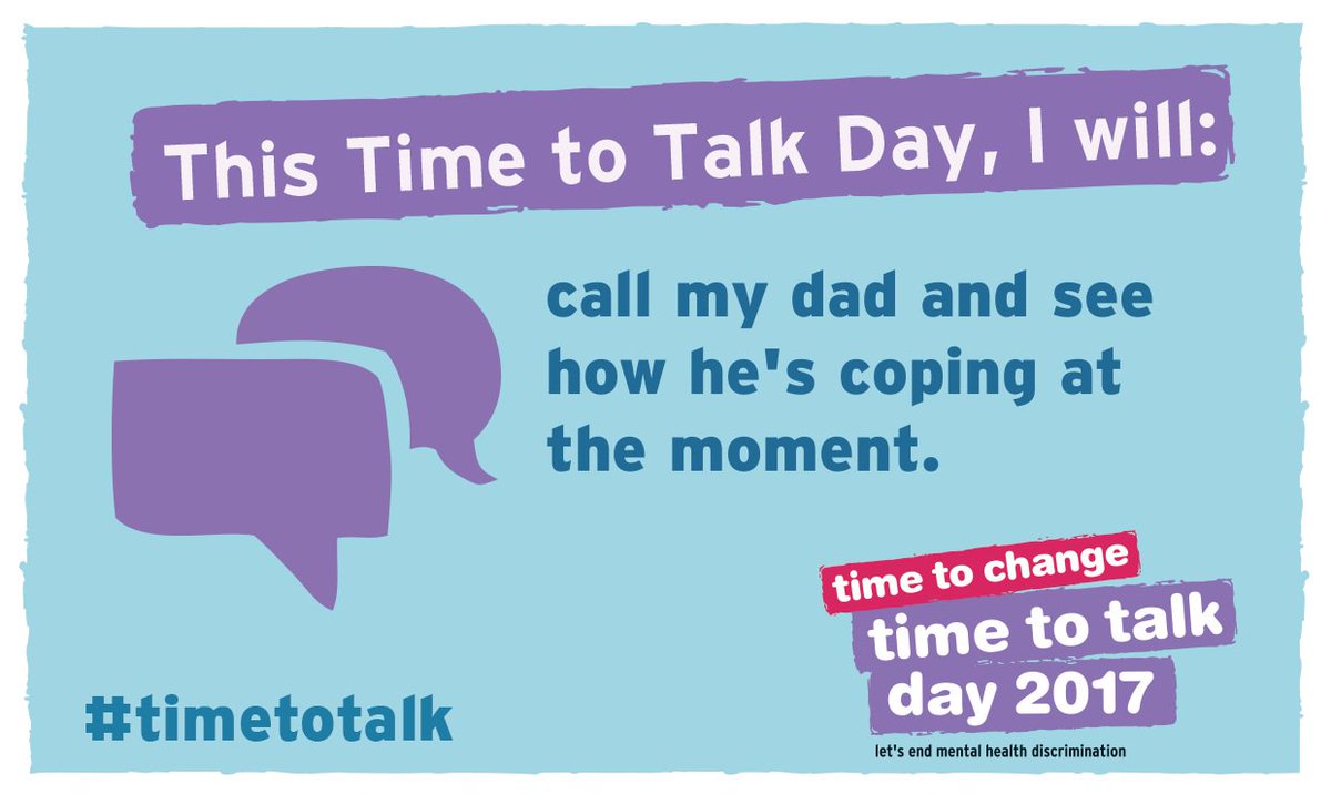 It's #TimetoTalk day to get the nation talking about mental health. Find out how to get involved &amp; spread the word: time-to-change.org.uk/timetotalkday-…