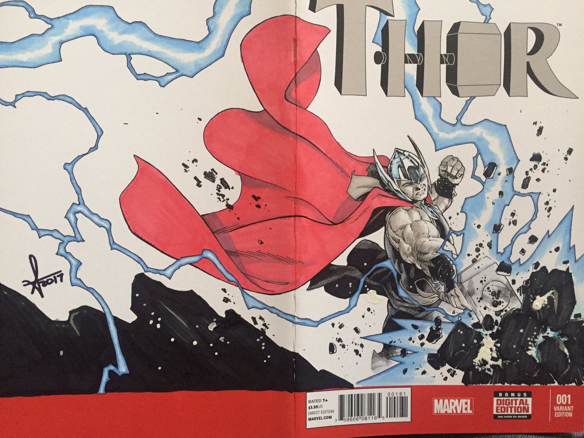 SeanIzaakse's tweet photo. So can't work on my Cintiq yet so working on some  #sketchcovers for the folks at @smallvillecomic #thor https://t.co/BvoJk4oe7e