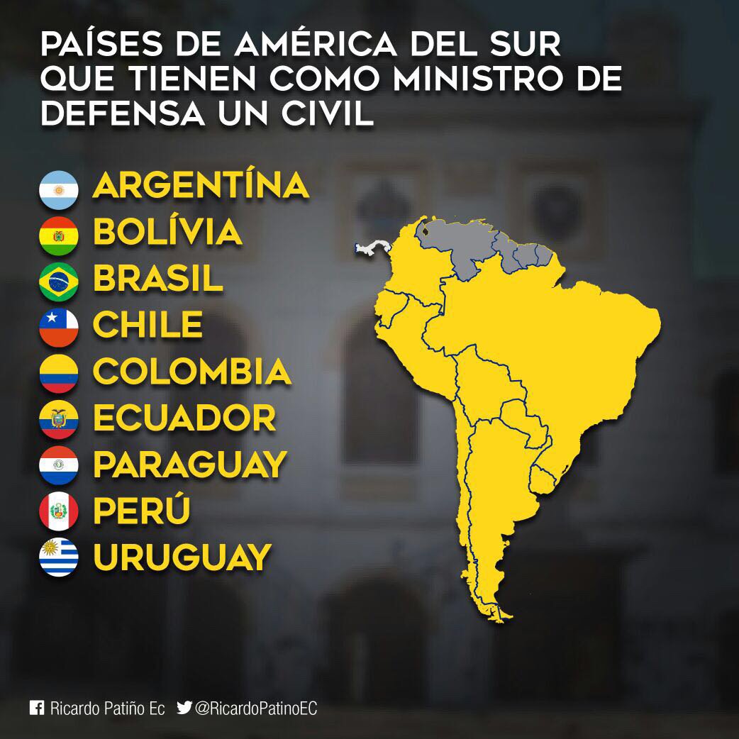 RicardoPatinoEC's tweet photo. En Suramérica la mayoría de ministros de Defensa son civiles. ¿Están todos mal? Superemos pensamientos retrógrados https://t.co/hCitiJnmbX