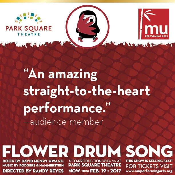 theatermu's tweet photo. TICKETS ARE SELLING FAST! Reserve your seats today:
https://t.co/1eS6ahm3a9
#FlowerDrumSP #MuPerformingArts #ParkSquareTheatre https://t.co/v6ugTrt93A