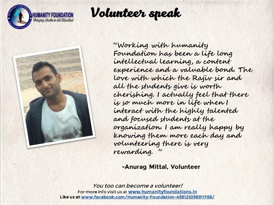 HF_BlindHome's tweet image. Words from our Anurag. Volunteer for us by clicking on the link : humanityfoundations.in/get-involved/ #HandsThatHelp #OneForACause #HumanityFoundation