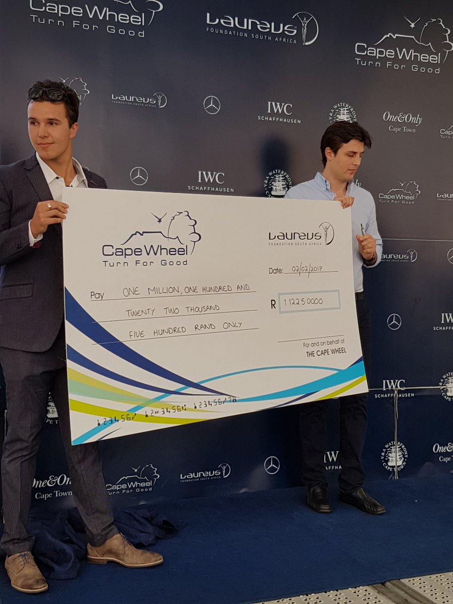 GuyMcDonald's tweet photo. Awesome donation from @CapeWheel  to @Laureus_sa of R1 122500.00 aiding in upliftment of 100k kids-Outstanding &amp; generated frm #TurnForGood https://t.co/Arslr82sZI