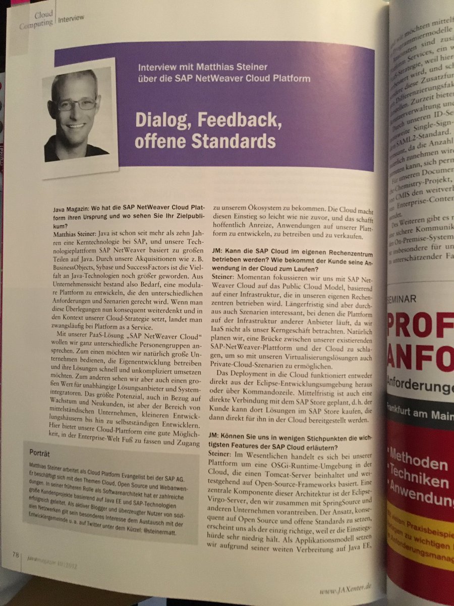 steinermatt's tweet image. Just found an interview with the german @JavaMagazin in 10/2012 - ah, the early days! #saphcp #tt