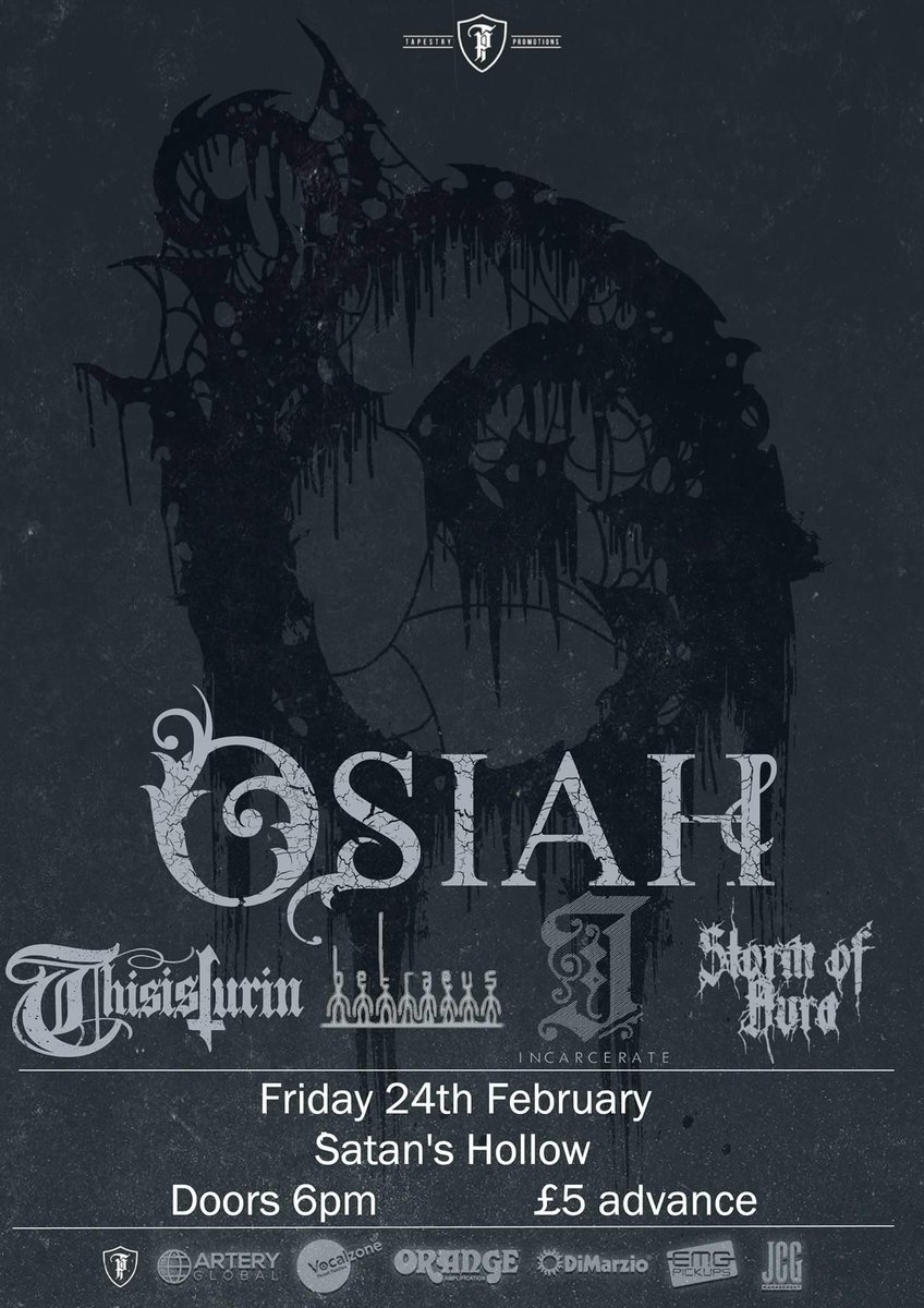 A tasty show lined up with Osiah, @Betraeus and our boys in <a href="/incarcerateuk/">INCARCERATE</a>. Upstarts Storm of Aura complete a solid night!
