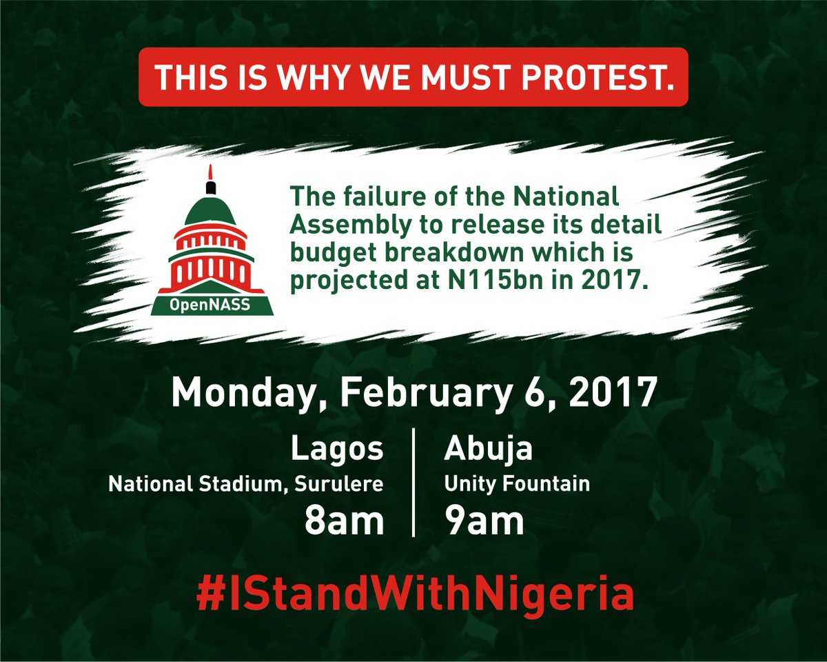BudgITng's tweet photo. The failure of the National Assembly to release its detail budget breakdown which is projected at N115bn in 2017.
#IStandWithNigeria https://t.co/pqMytcmPNa