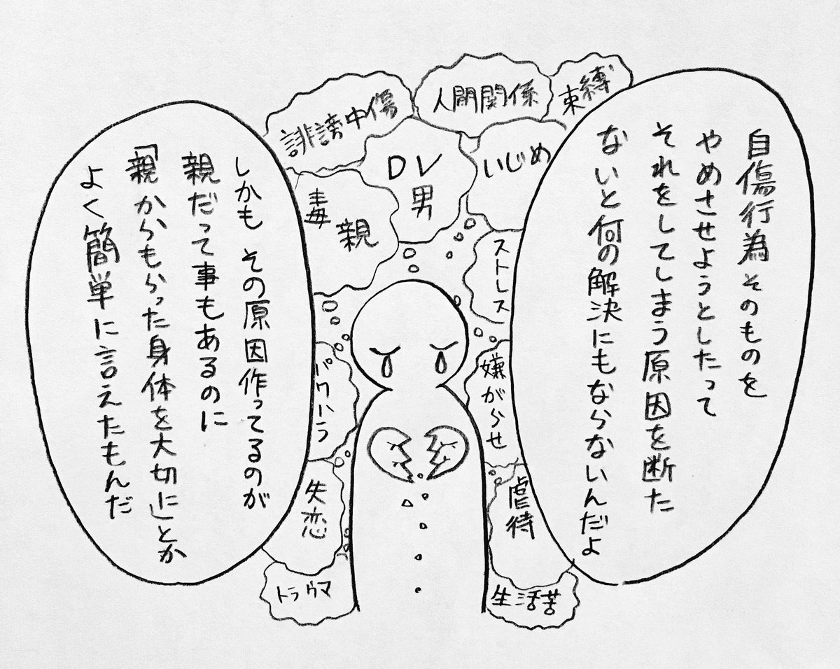 自傷行為をやめろ なんで自傷する原因も考えずにそんなことが言えるの メンヘラちゃんのイラストに賞賛の声 Togetter 自傷行為をやめろ なんで自傷する原因も考えずにそんなことが言えるの メンヘラちゃんのイラストに賞賛の声 Togetter