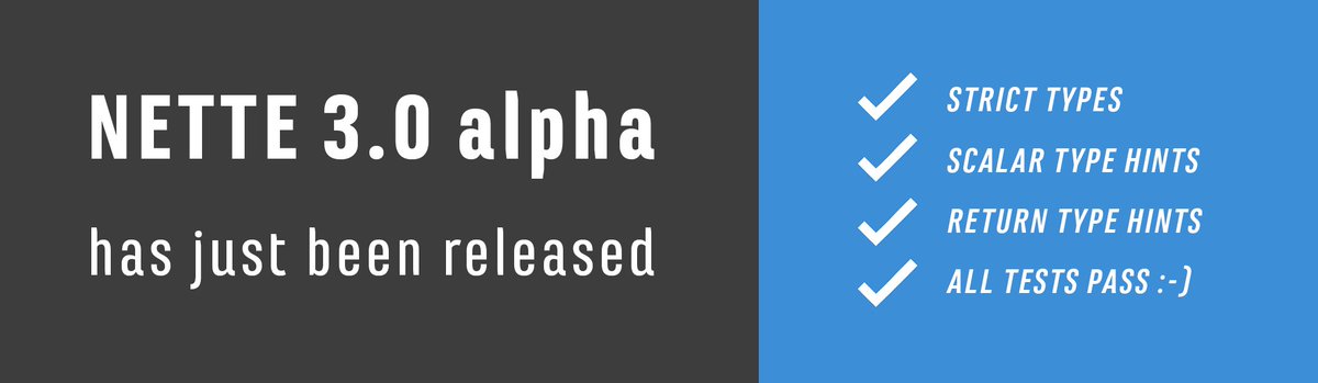 nettefw's tweet photo. #nettefw 3.0 alpha, one of the very first full-blown PHP 7.1 frameworks, has just been released :-)

https://t.co/XsEAFPVc8l https://t.co/usFksaNpYm
