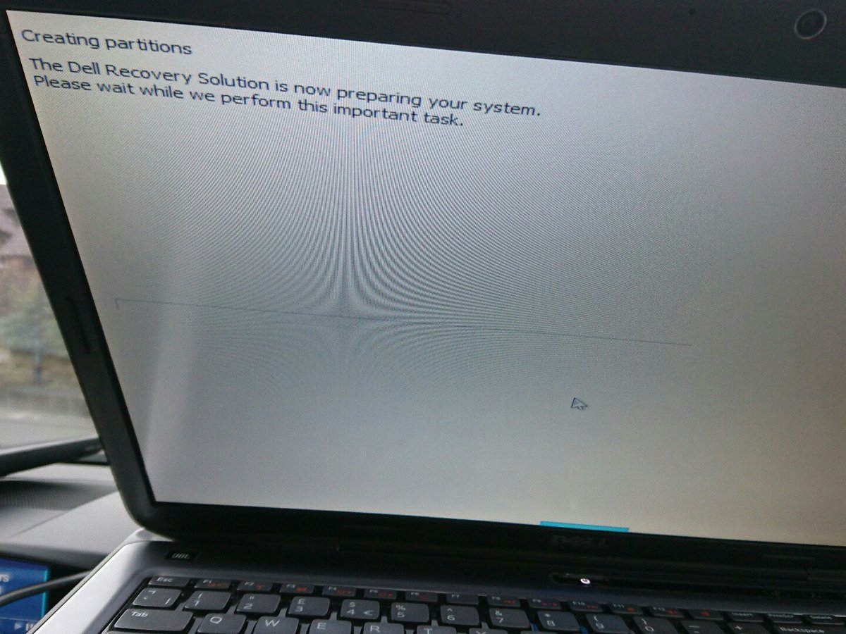 APCNewton's tweet photo. @DellUK I am currently reinstalling Windows7 onto my XPS, via the Dell recover and restore USB. How long should it stay on this screen for? https://t.co/elOsliifRi