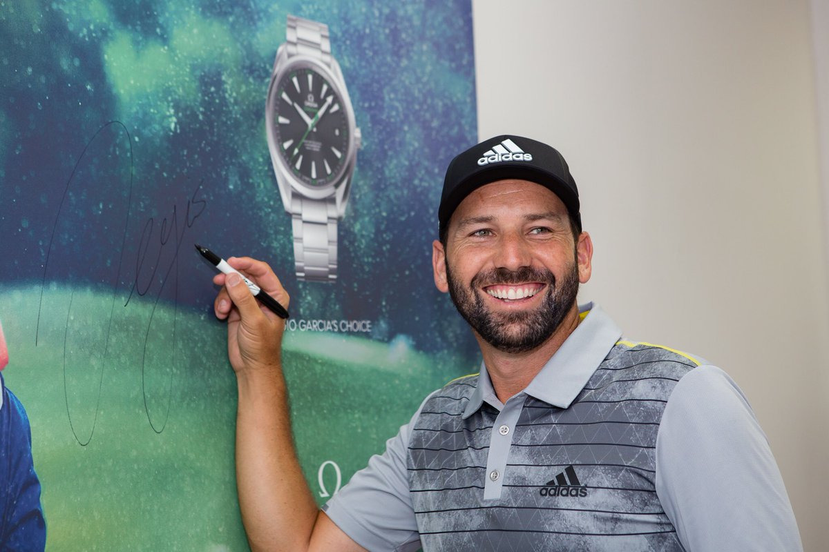 DubaiDCGolf's tweet photo. .@TheSergioGarcia stopped by the @omegawatches chalet after a fantastic first round #DDC17 #MadeForGreatness #Dubai https://t.co/LHOZbJgMWG