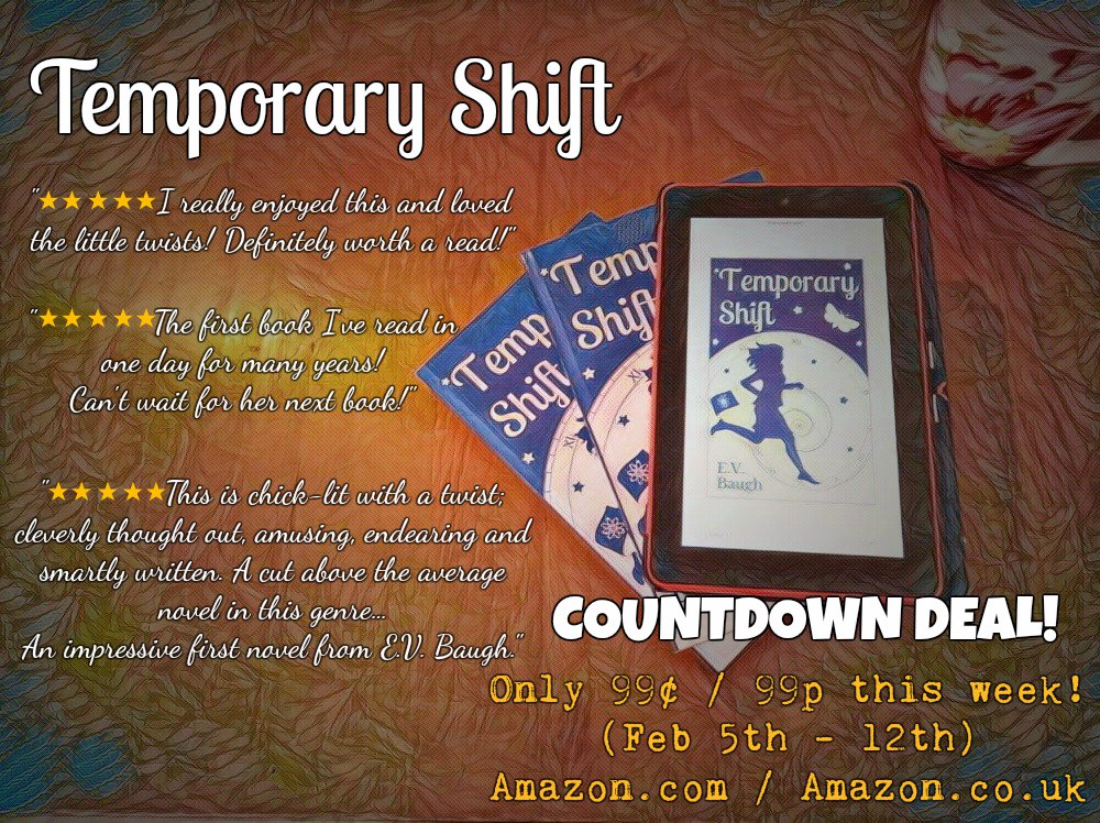EVBaugh's tweet photo. I'm running my first #CountdownDeal (5th-12th Feb)! #TemporaryShift only 99¢ on amazon https://t.co/mbHl61GmDl / 99p https://t.co/j3liKnGMo0 https://t.co/bzWrBt5EwB