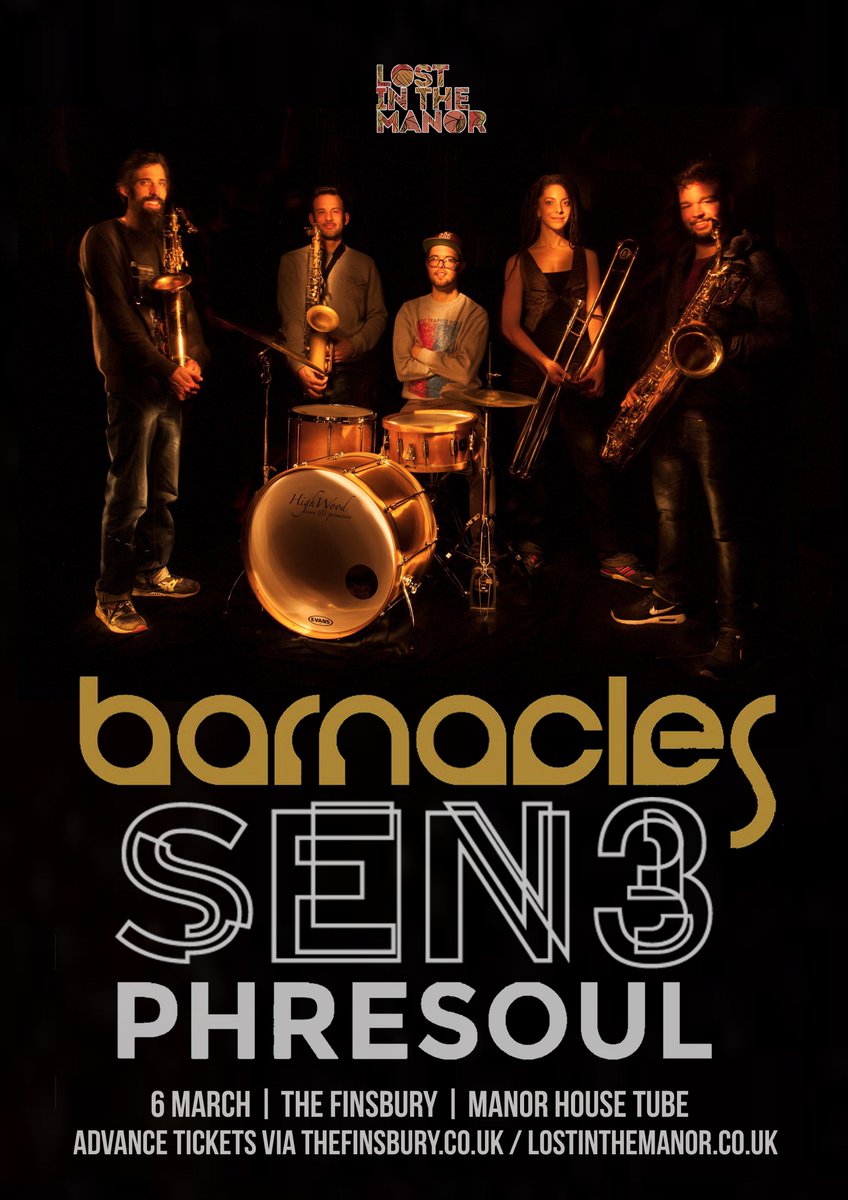 LostInTheManor's tweet photo. Put the date in your diary and get your ticket now: 6th March @Barnacles_HDH + @sen3sounds + Phresoul at @TheFinPub. https://t.co/YTENvS1Q8H https://t.co/9akmCShxdg