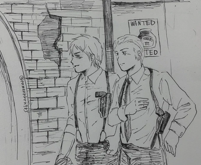 #APHコンビ版深夜のお絵描き60分一本勝負@hetaknb 
東西組でサスペンダー!! 