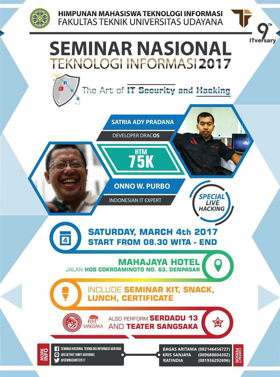 semnastiudayana's tweet photo. Fanpage : Seminar Nasional Teknologi Informasi Udayana 
Twitter : @semnasHMTI2017 
Line : @GJJ0765T (HMTI Udayana) https://t.co/ITlBItsmdd
