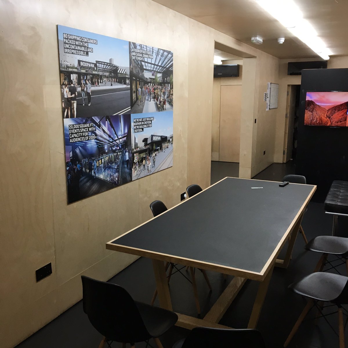 Back <a href="/BoxparkCroydon/">BOXPARK CROYDON</a> and the unit we did last year still looks great. Love the <a href="/forboflooring/">Forbo Flooring</a> desktop Lino used for meeting table and desks