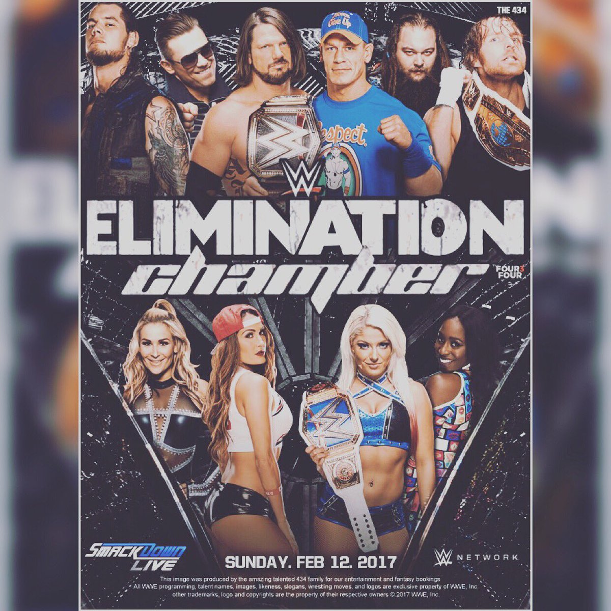 TheFourThree4's tweet photo. #eliminationchamber #smackdown is gonna be great! #alexabliss #nikkibella #johncena #ajstyles #wwe https://t.co/yltuDxJwCp