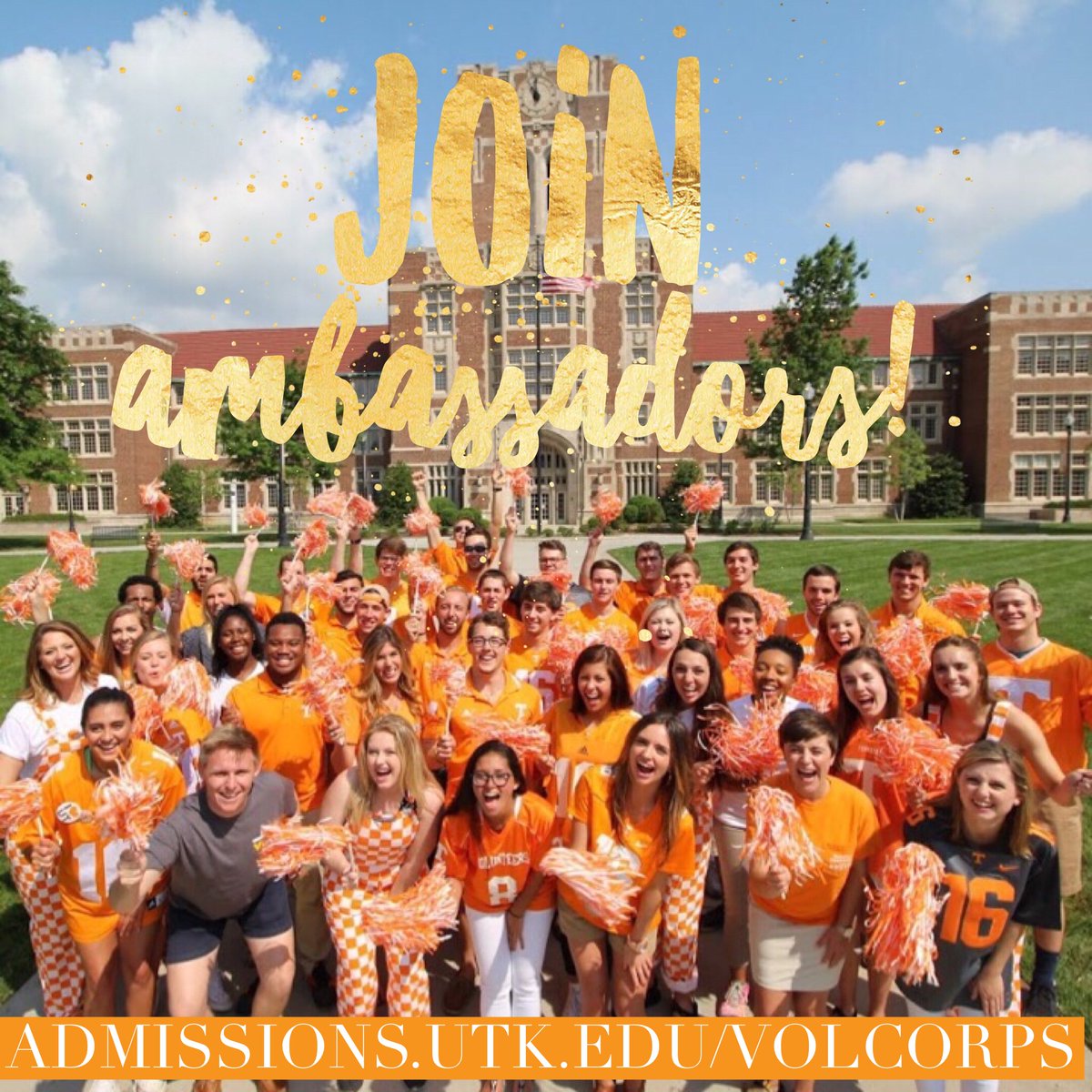 Apply to recruit potential Vols to <a href="/UTKnoxville/">UT Knoxville</a>! Apps due Feb 10 to Admissions! Share your love for UT #applyUTA #bigorangetours