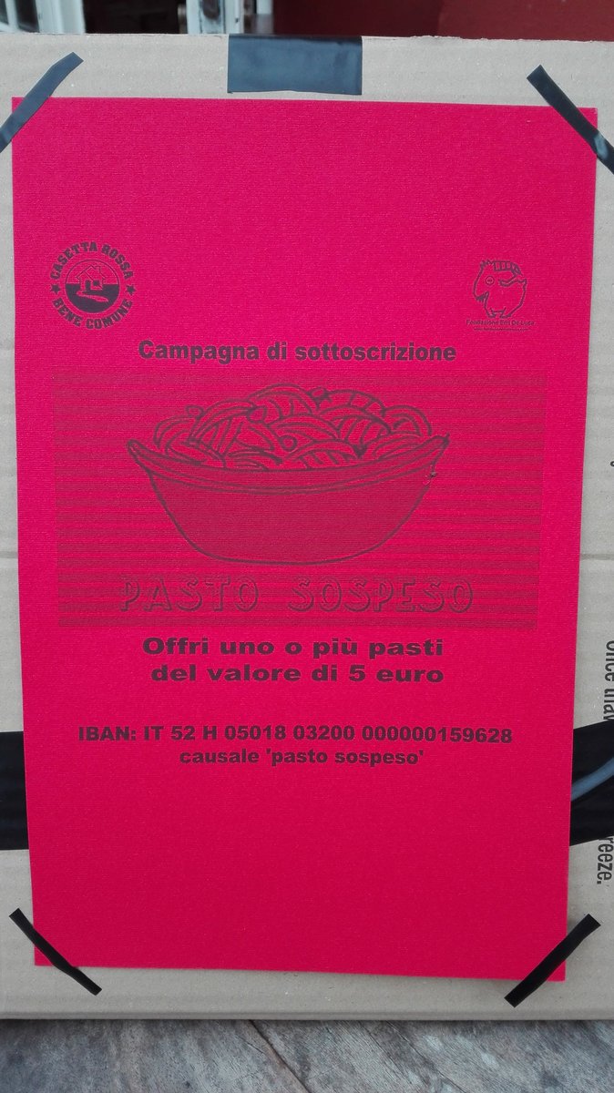 rubio_chef's tweet image. #pastosospeso 5 euro iban IT52H0501803200000000159628
per aiutare chi ha più bisogno @ErriDeLucaFond @CasettaRossa @BaobabExp #solidarietà