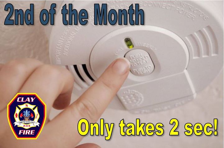 Clay_Fire's tweet photo. Have you tested your smoke alarm yet? It only takes 2 sec! #TestSmokeAlarm #2ndoftheMonth #ClayFire https://t.co/11mkAbkxOg