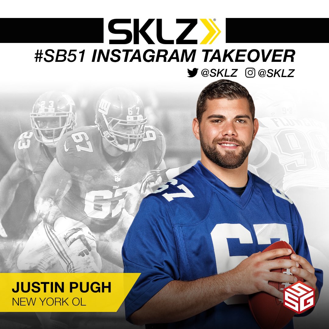 JustinPugh's tweet photo. I'm taking over the @SKLZ Instagram Story today as I take the #AgilityTrainerPro behind the scenes at #SB51 media on #RadioRow #GiantsPride https://t.co/BBoS7auE9v