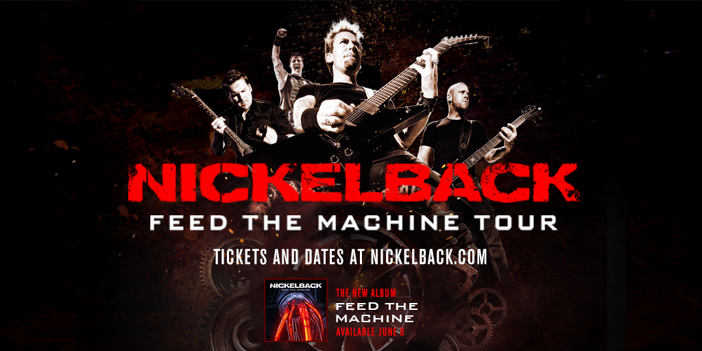 Nickelback's tweet photo. Excited for the #FeedTheMachine Tour w/ @CHRIS_Daughtry, @cheaptrick &amp; @shamansharvest on select dates! Details @ https://t.co/Y5xNDVF032 https://t.co/8vBlkTHwKr