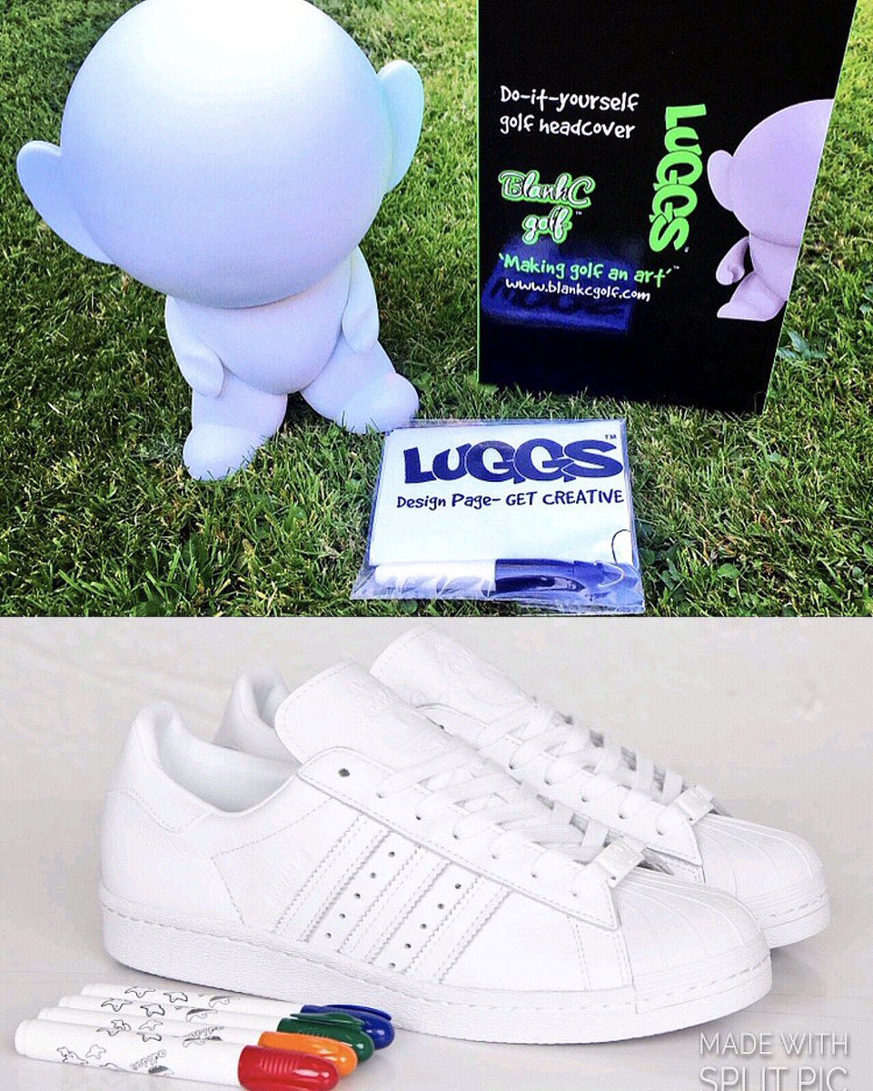 BlankCgolf's tweet photo. It looks like adidas are following the DIY trend 👍🎨. Blank adidas superstar X Mark Gonzales meets Luggs golf headcover😀#golf #luggs #adidas https://t.co/tVpn4dEsGP