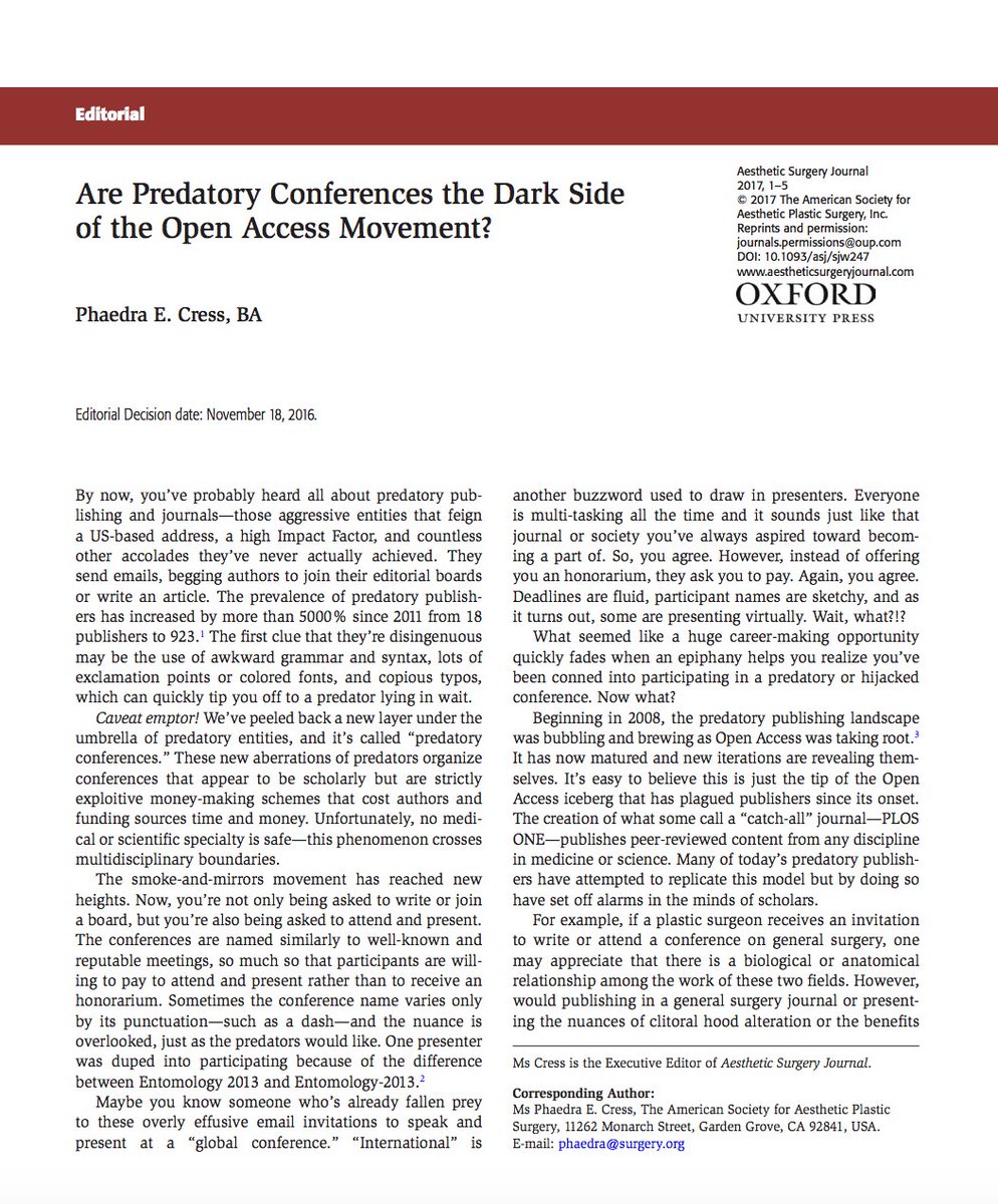ASJrnl's tweet photo. From @ASJrnl Exec Ed @PhaedraCress Are Predatory Conferences Dark Side of Open Access Movement? https://t.co/6ApLYEPnCx @OlivierBranford https://t.co/kaxgF1sEQl