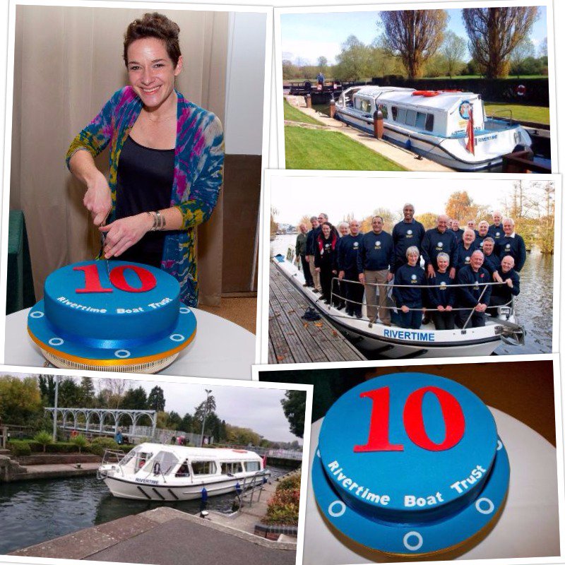 RivertimeTrust's tweet photo. We're celebrating our 10th anniversary! Before the next #disabilityboating season starts, there's time for #cake - cut by skipper Lucy! https://t.co/cKz5ejnog1
