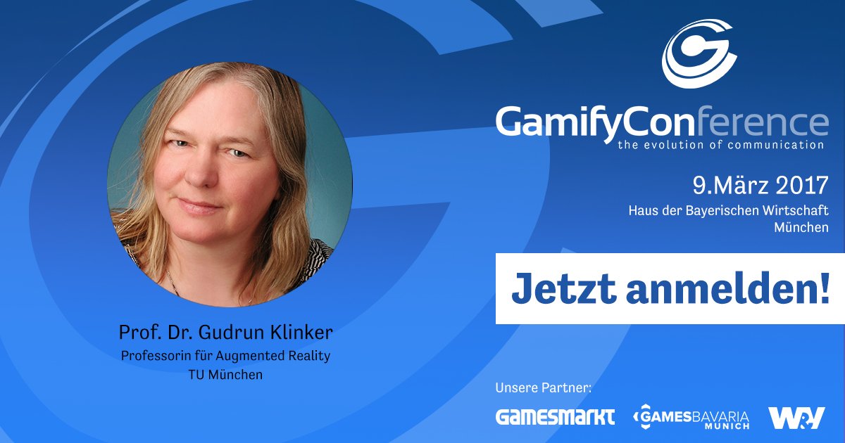 0ldBenK's tweet photo. Speakers for #GamifyCon rolling in: Prof. Dr. Gudrun Klinker will talk us thru #AugmentedReality in Serious Games. https://t.co/w7qCPIEzPx https://t.co/ct4zuGbaNz