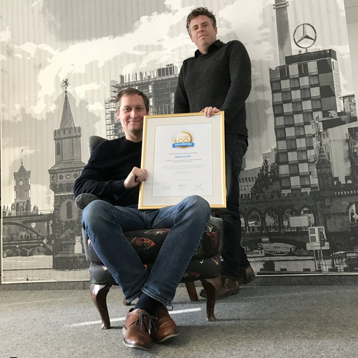 <a href="/basilicom/">Basilicom</a> showing off their 2017 gold partnership certificate.  Thank you for all you do for Pimcore!