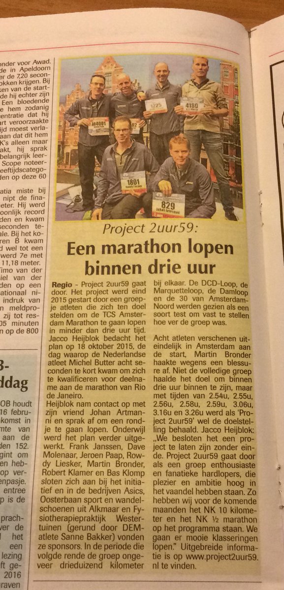 Leuk artikel in de Heemskerkse Courant van donderdag 02 februari over #Project2uur59. #asicsfrontrunner
