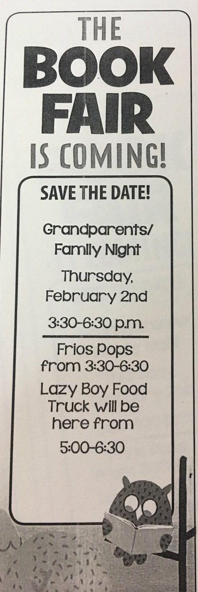 TISPTO's tweet photo. Family Night at the Book Fair is TONIGHT! Frios 3:30-6:30. Lazy Boy BBQ 5-6:30. Enter by art room or through lunchroom. Park in the back. https://t.co/ej4nl9J73I