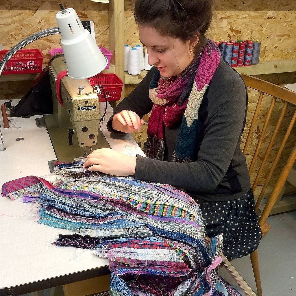 It takes a lot of work to sew our #AntiformCollection10 Folk Dress panels together - thanks Abi!