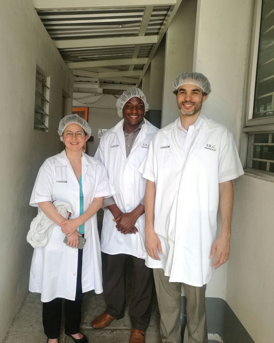 CaribbeanCIC's tweet image. WB reps Elaine Tinsely &amp;amp; Jean-Louis Racine alongside CCIC project mgr (ctr) Carlinton Burrell visits consortium SRC food processing plant